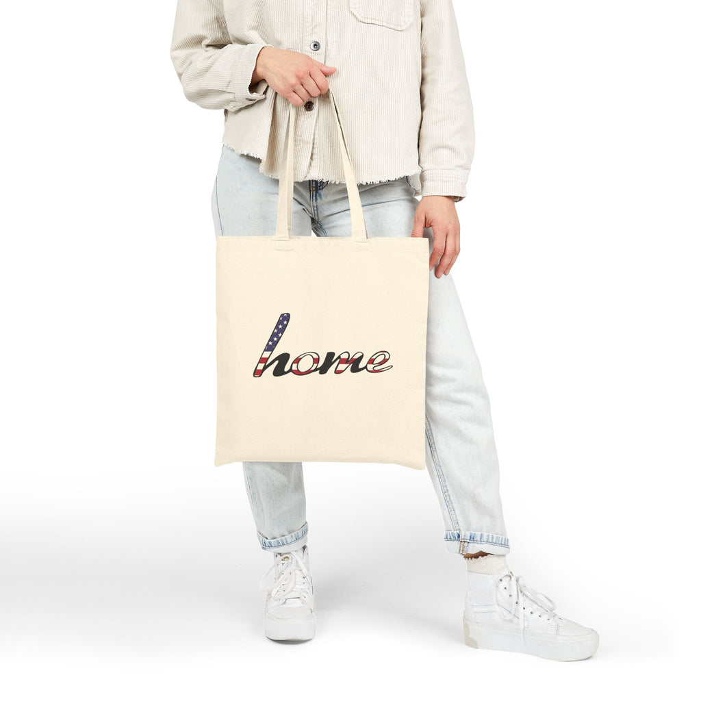 Home Script Tote Bag — American Flag "home" Canvas Tote, Patriotic Grocery & Market Bag