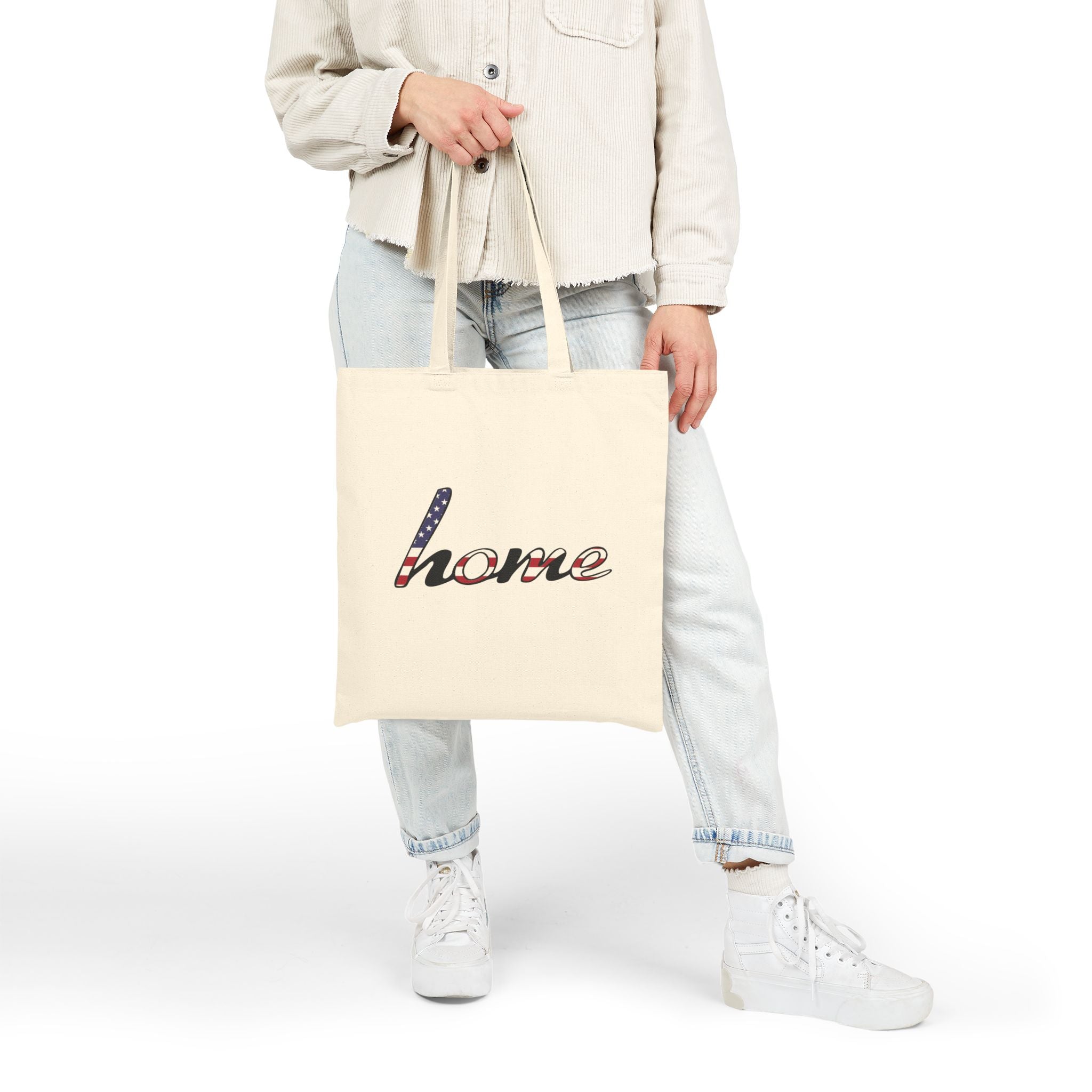 Home Script Tote Bag — American Flag "home" Canvas Tote, Patriotic Grocery & Market Bag