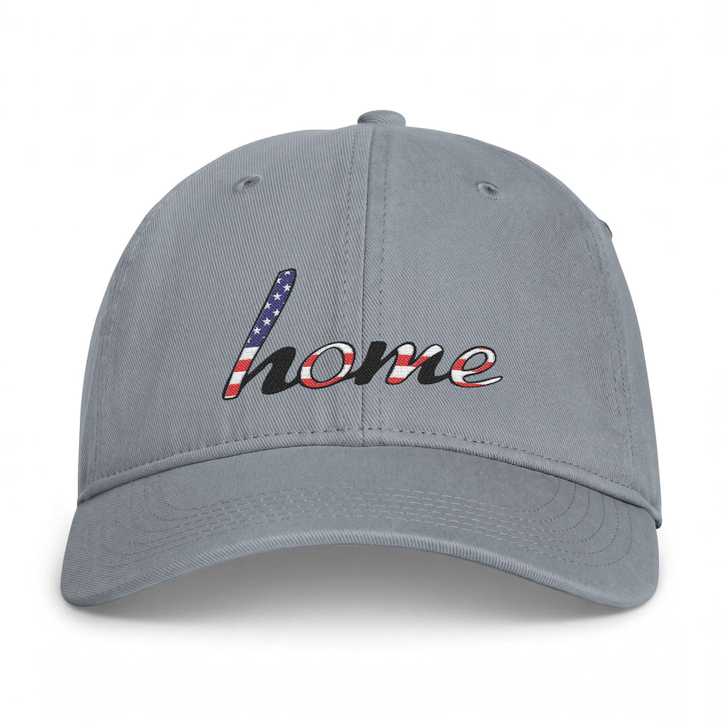 Baseball Cap — "Home" Script with American Flag Distressed Embroidery
