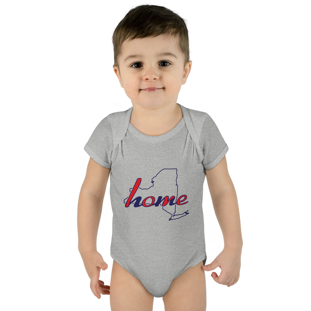 New York Home Infant Bodysuit — Baby Onesie with "home" State Outline