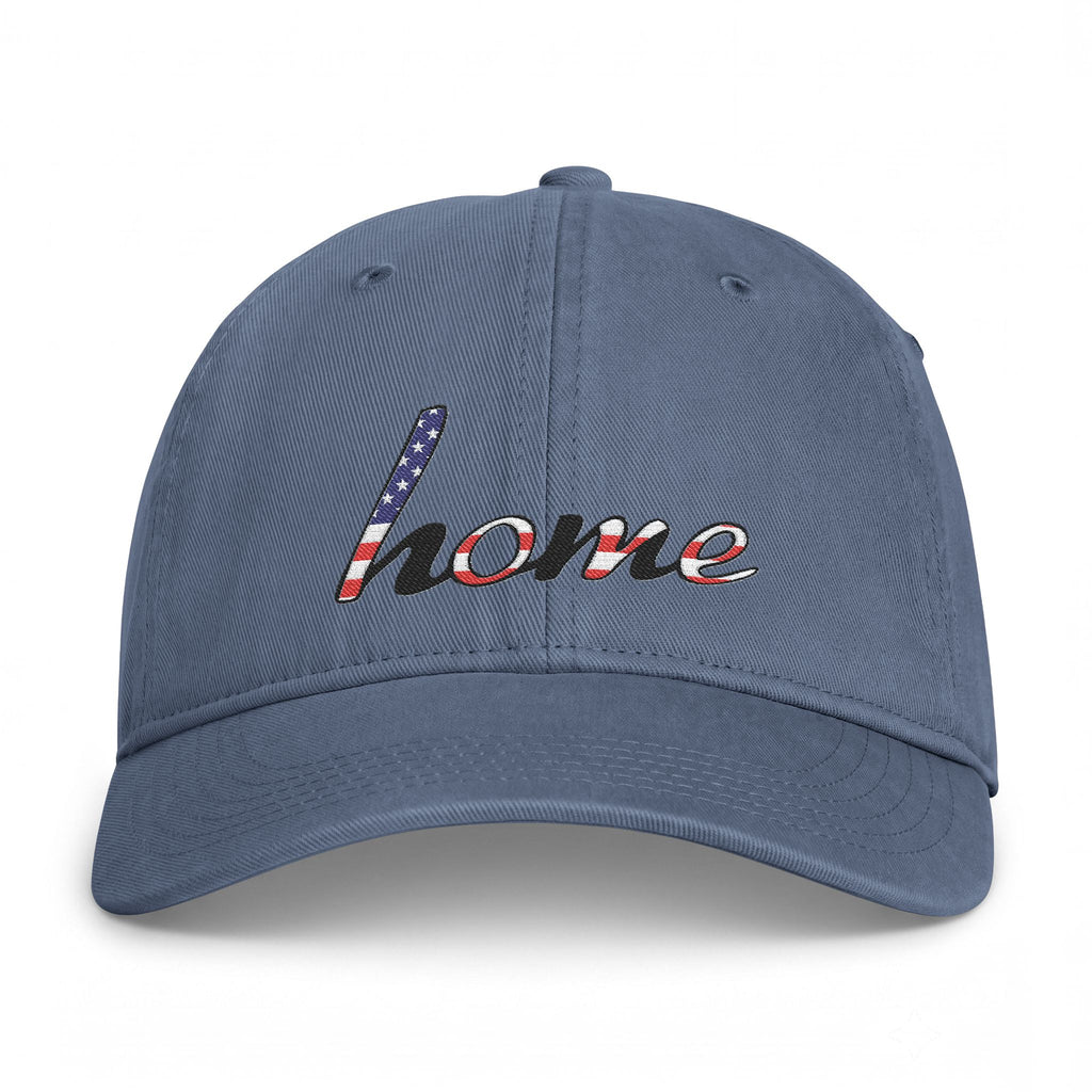 Baseball Cap — "Home" Script with American Flag Distressed Embroidery