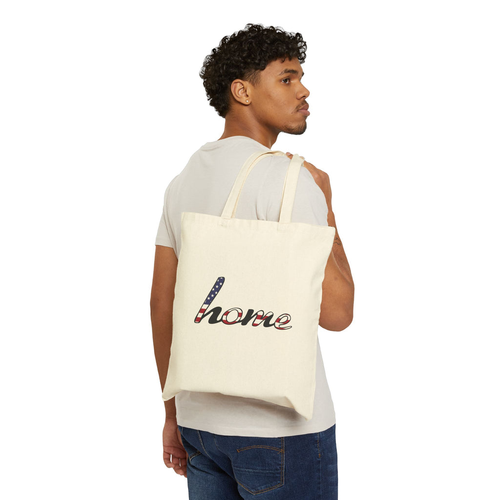 Home Script Tote Bag — American Flag "home" Canvas Tote, Patriotic Grocery & Market Bag