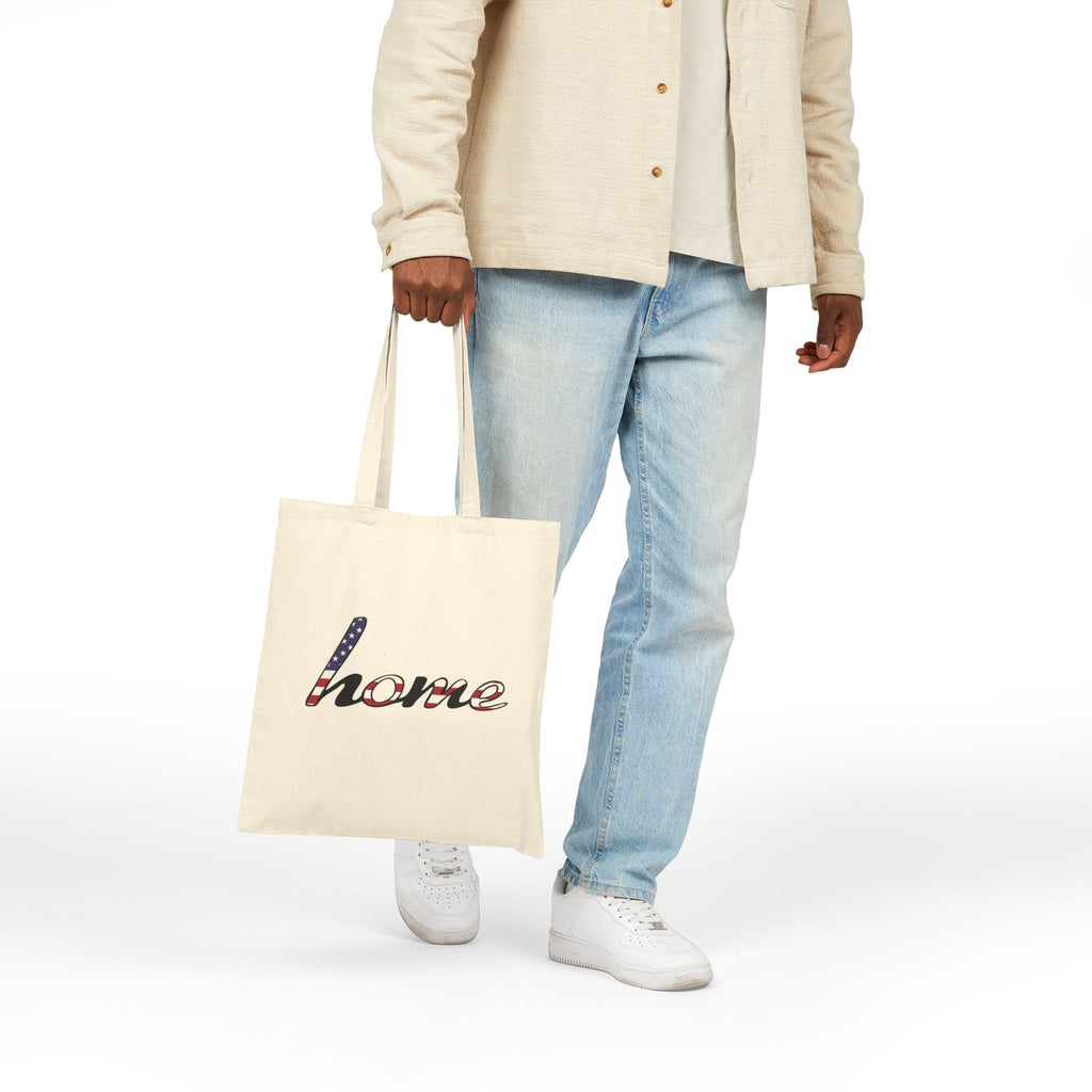 Home Script Tote Bag — American Flag "home" Canvas Tote, Patriotic Grocery & Market Bag