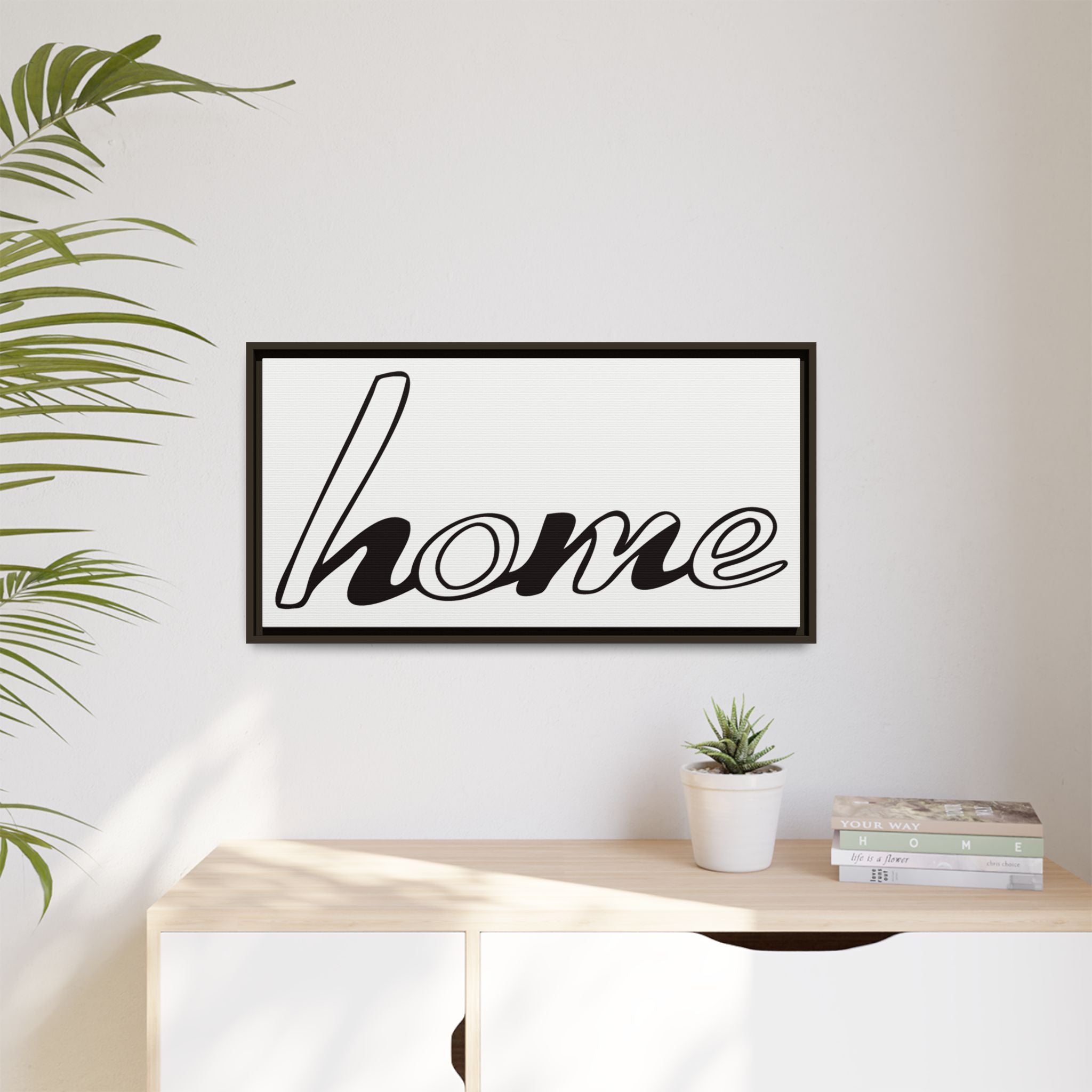 Framed Matte Canvas Wall Art — "home" Script Print