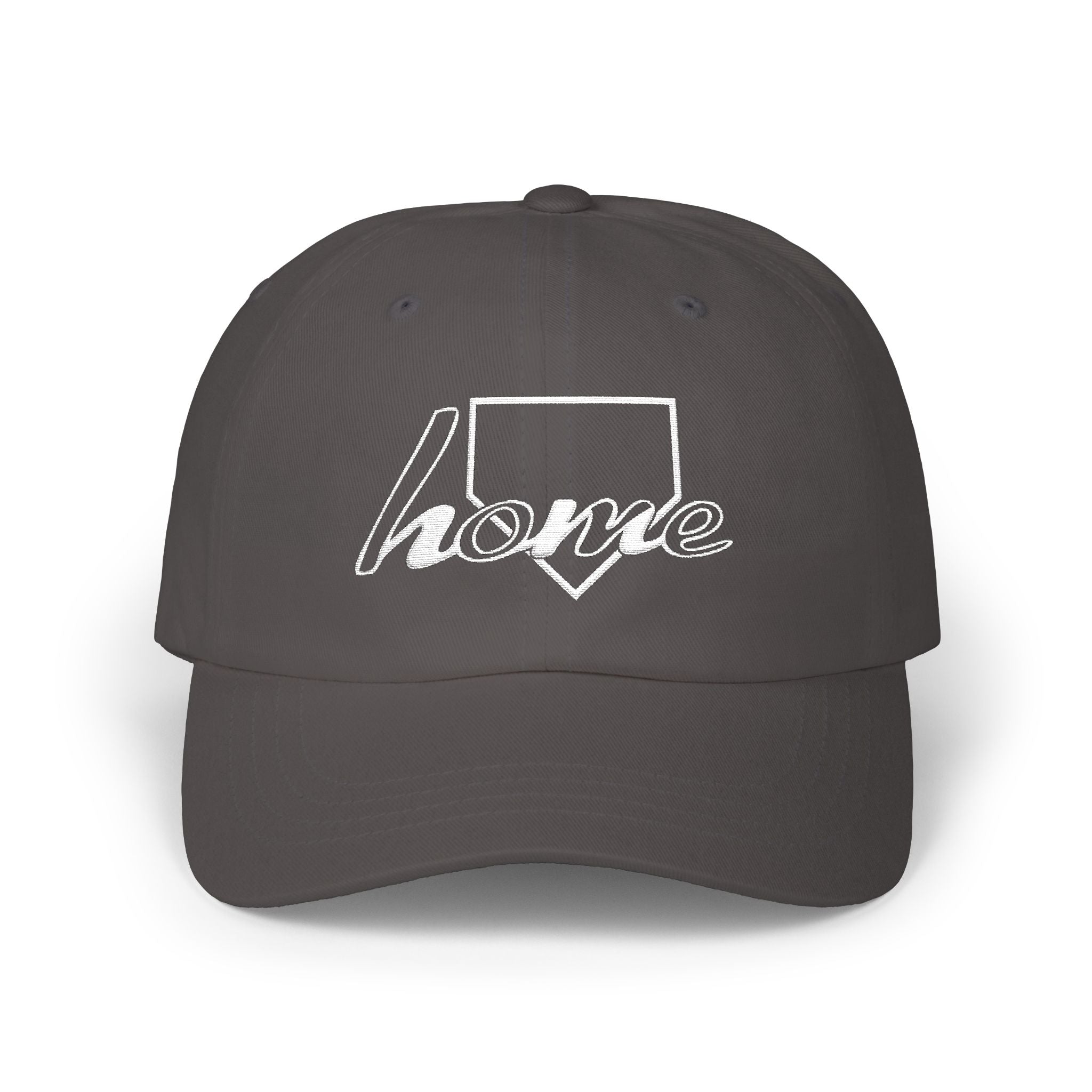 Home Plate Cap — Minimal White Embroidered Baseball/Softball Hat