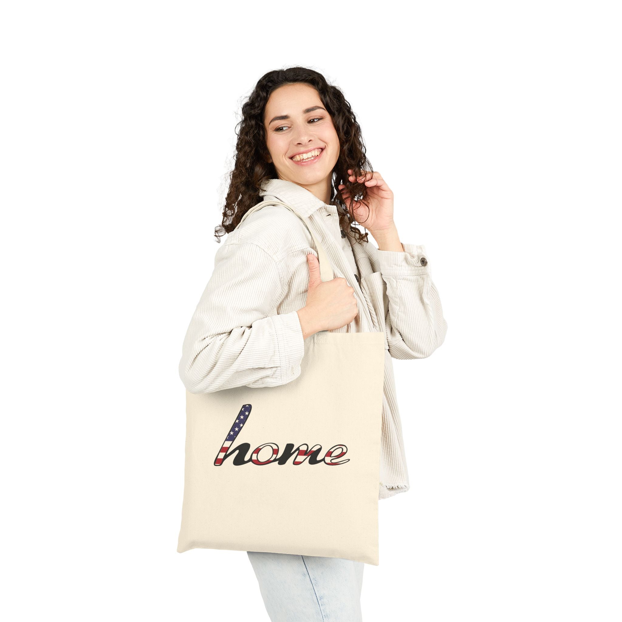 Home Script Tote Bag — American Flag "home" Canvas Tote, Patriotic Grocery & Market Bag